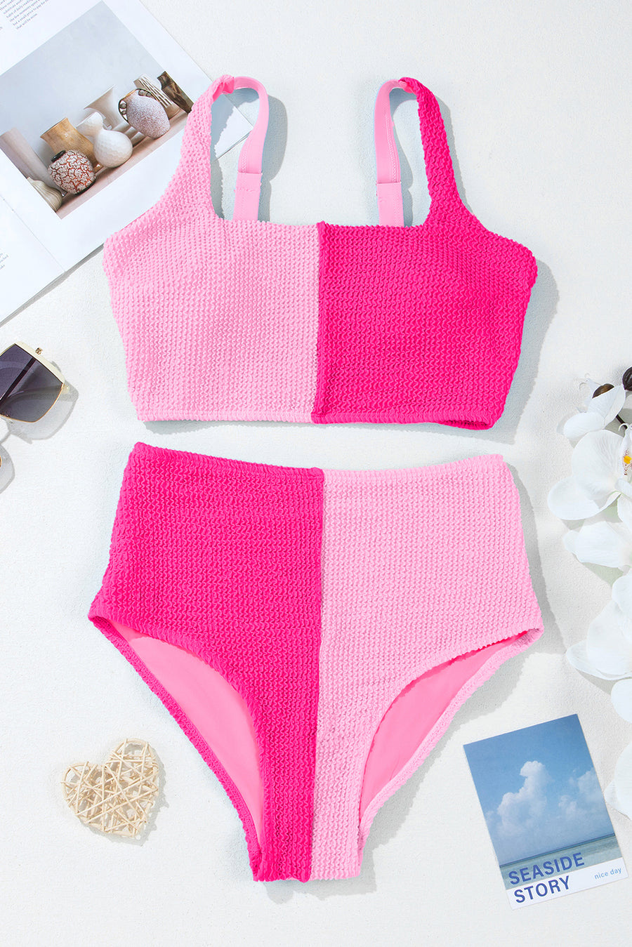 Corded Color Block Square Neck Tankini- 3 Colors