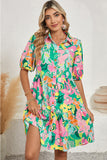 Floral Puff Sleeve Collared Button-Up Babydoll Mini Dress- 2 Colors