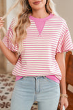 Striped Ruffle Sleeve Crew Neck T-Shirt- 3 Colors
