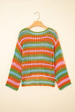 Openwork Side Slit Crew Neck Striped Cover-Up B- 2 Colors