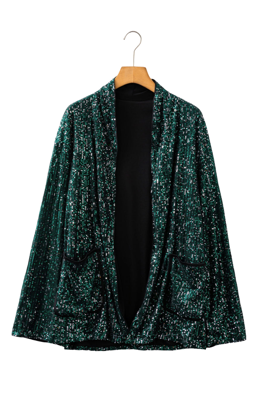 Evergreen Glitter Sequin Open Front Long Sleeve Cardigan