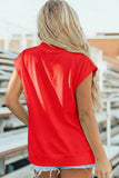 Red Sequin American Flag Balloon Dog Patches Mock Neck Short Sleeve T-Shirt