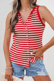 Red Striped Button-Up Ribbed Knit Tank Top