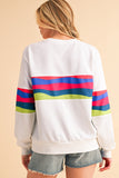 Green Multicolored Wavy Striped Crew Neck Long Sleeve Top- 2 Colors