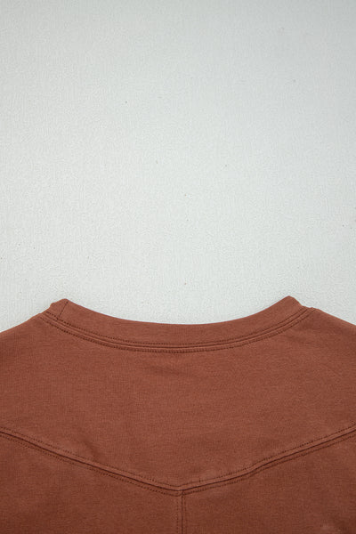Chestnut Raw Seam Detail Solid Color Long Sleeve Top