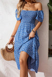 Floral Print Smocked Ruffle Sleeves Dress B