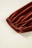 Clay Elastic V-Neck Puff Sleeve Flowy Velvet Dress