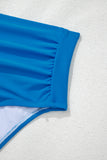 Color Block Pleated High-Waisted Tankini