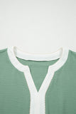 Myosotis Color Block Patchwork V Neck Embroidered Puff Sleeve Babydoll Blouse