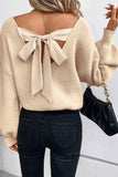 Lantern Sleeve V-Neck Bow Back Sweater- 4 Colors