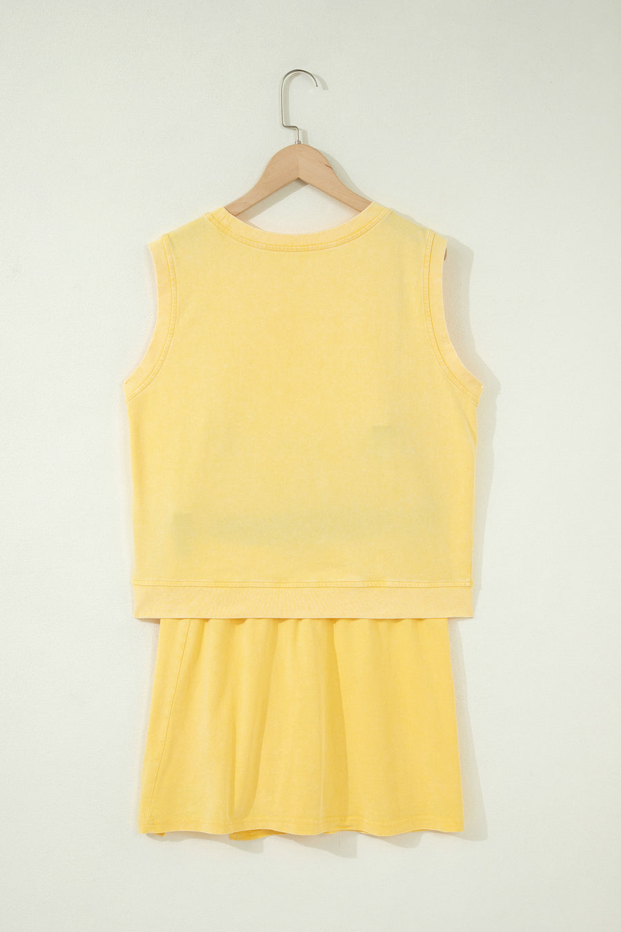 Yellow Cream Solid Color Washed Sleeveless Top Split Skort Cotton 2pcs Outfit