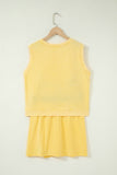 Yellow Cream Solid Color Washed Sleeveless Top Split Skort Cotton 2pcs Outfit