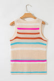 Khaki Striped V-Neck Textured Knit Vest