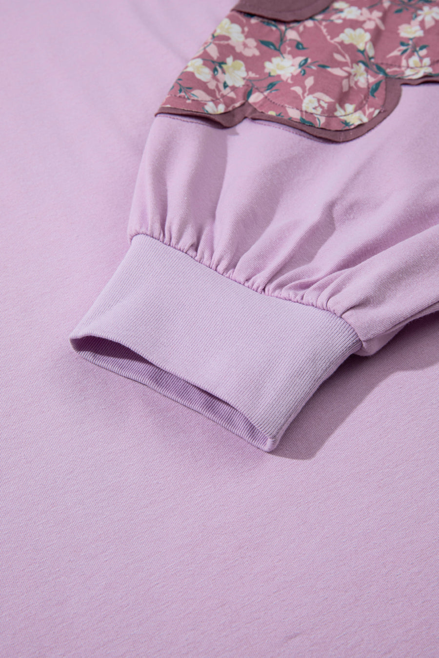 Plus Size Lavender Floral Patched Color Block Pullover Shirt