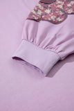 Plus Size Lavender Floral Patched Color Block Pullover Shirt