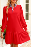Striped Collar Long Sleeve Ruffle Hem Dress- 2 Colors