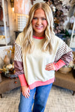 Color Block Striped Patchwork Exposed Seams Side Slits Sweatshirt