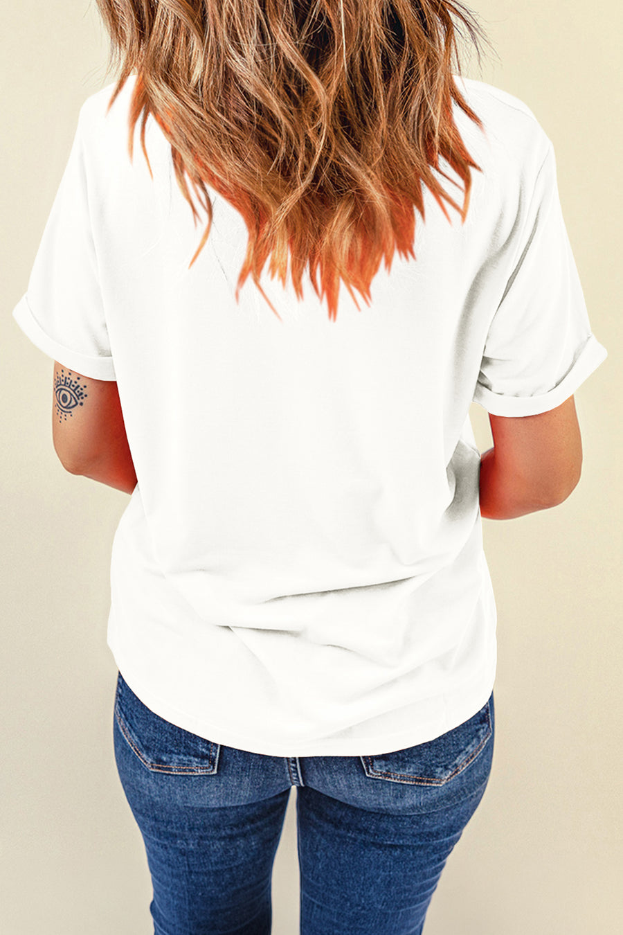 White Faux Patchwork American Bow Graphic T-Shirt