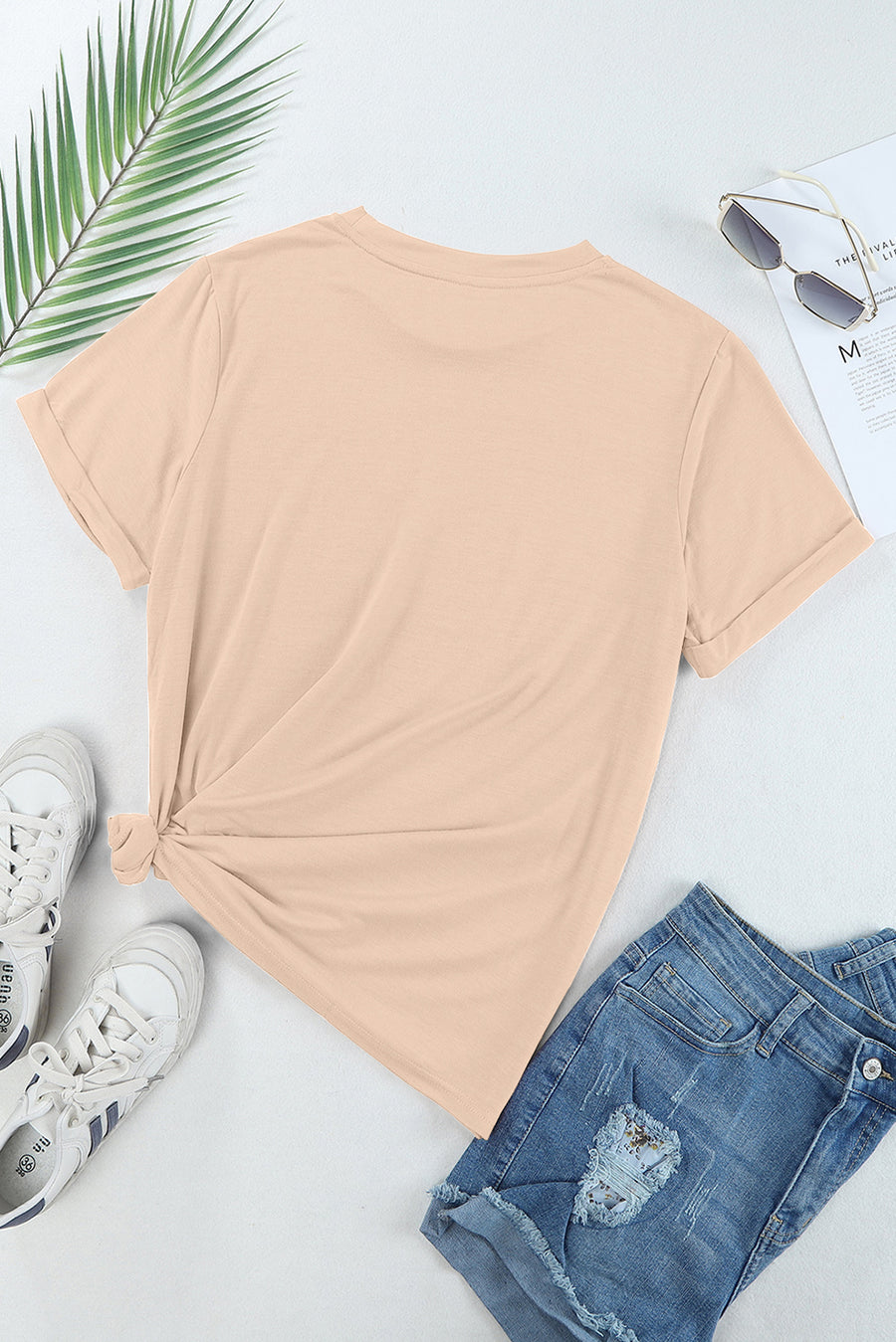 Basic Crew Neck Rolled Sleeve T-Shirt- 12 Colors