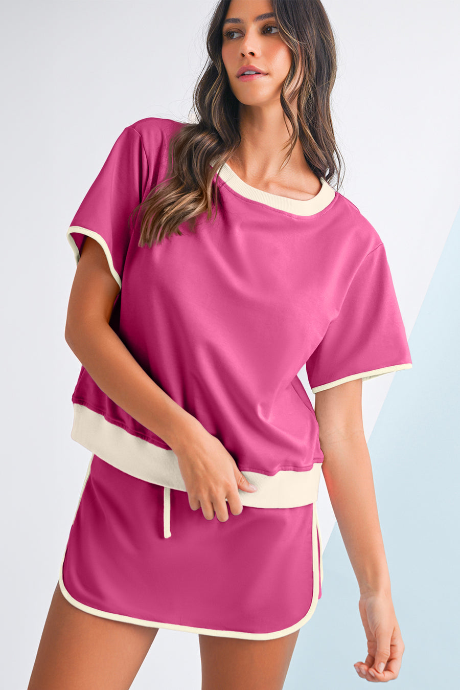 *Pre-Order* Color Block Drop Shoulder T-Shirt and Skort Set- 5 Colors