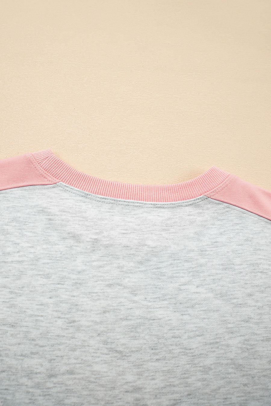 Light Grey & Pink Color Block Raw Hem Pullover Sweatshirt and Shorts Set