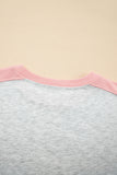 Light Grey & Pink Color Block Raw Hem Pullover Sweatshirt and Shorts Set