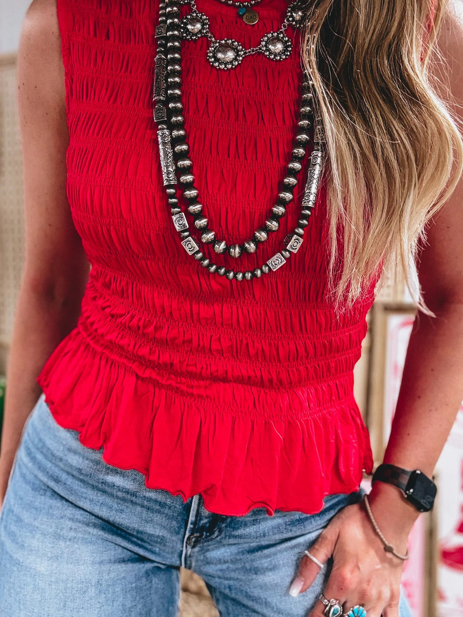 Shirred Slim Fit Ruffle Hem Tank Top- 2 Colors