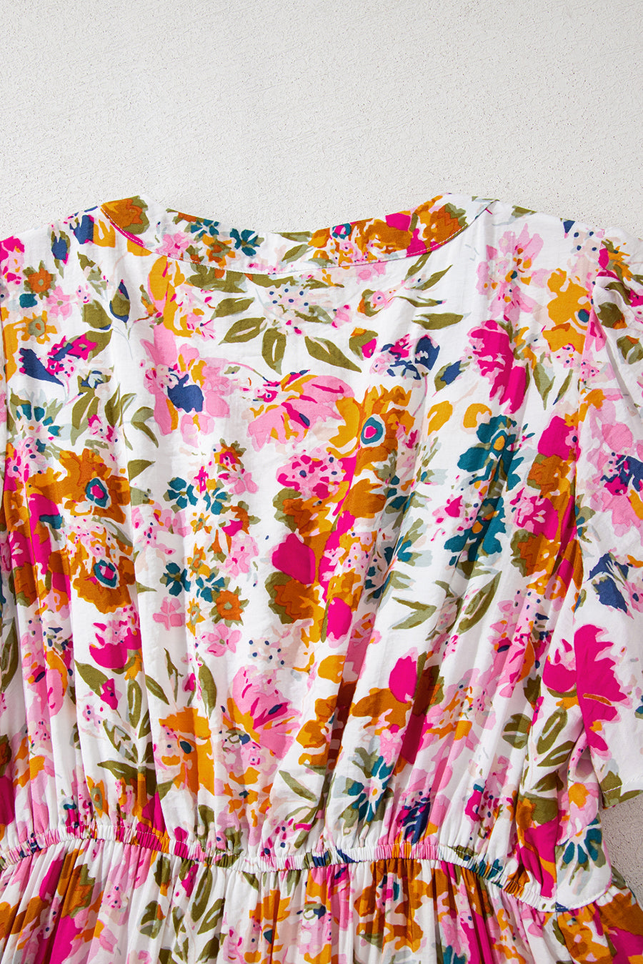 Multicolored Floral Short Sleeve V-Neck High Waist Maxi Dress