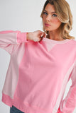 Pink Color Block Patchwork Drop Shoulder Loose Fit Sweatshirt