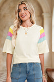 White Color Block Short Sleeve Crew Neck T-Shirt