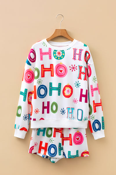 Pink Santa Claus Graphic Christmas Tree Pajama Set