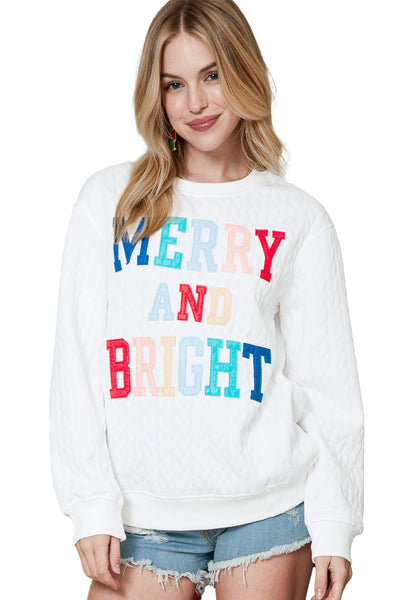 White Chenille Letter Patch Quilted Sweatshirt- 2 Styles