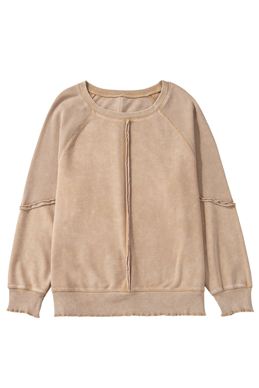 Waffle Knit Patchwork Raglan Sleeve Sweatshirt- 3 Colors