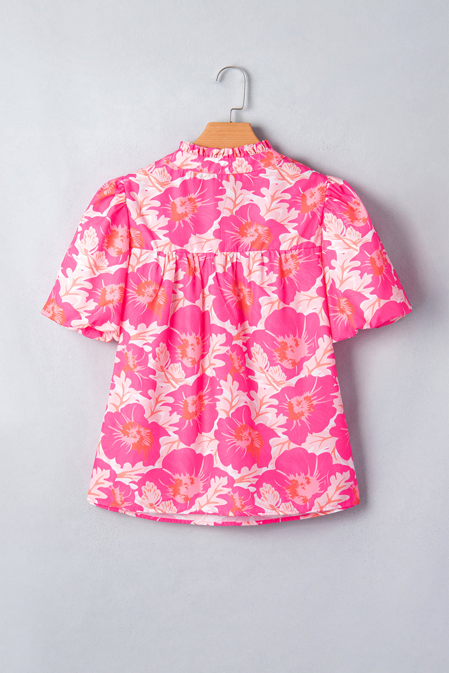 Short Bubble Sleeve Summer Floral Blouse A
