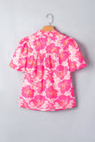 Short Bubble Sleeve Summer Floral Blouse A