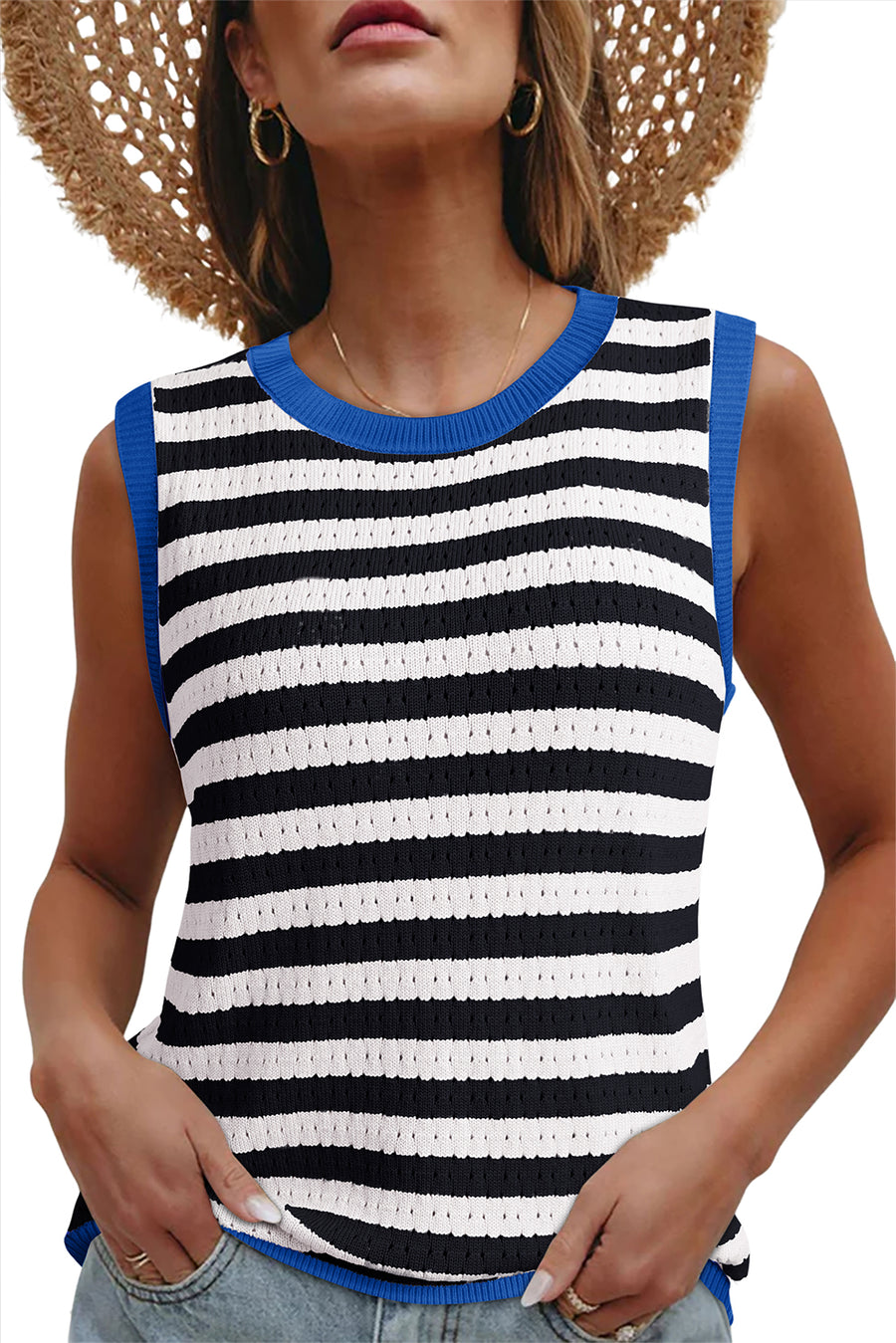 Striped Contrast Trim Sleeveless Sweater Vest- 3 Colors