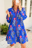 Floral Ruffle Hem Contrast Trim Neckline Mini Dress- 2 Colors
