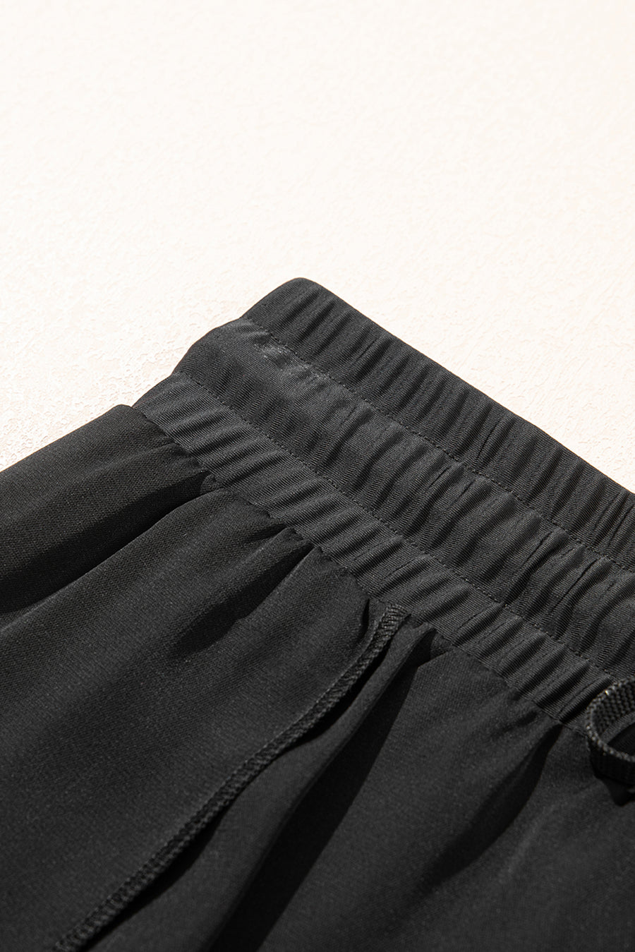Black High-Waist Drawstring Hidden Pocket Swim Shorts
