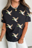 Black Sequin Mallard Duck Graphic T-Shirt