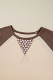 Brown Floral Print Patchwork Color Block Long Sleeve Top