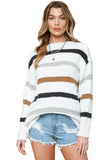 White Multi Striped Popcorn Drop Shoulder Pullover Sweater