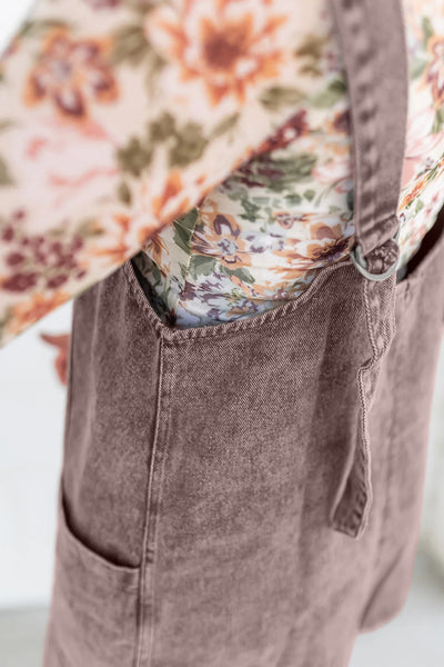 Goat Vintage Washed Denim V Neck Suspender Mini Dress