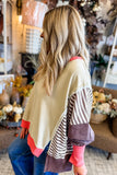 Color Block Striped Patchwork Exposed Seams Side Slits Sweatshirt