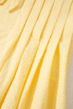 Butter Yellow Waffle Textured Tie Front Notched Neck Pleated Sleeveless Blouse
