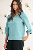 Frill V-Neck Lantern Sleeve Crinkled Blouse- 3 Colors