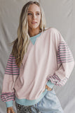 Color Block Patchwork Striped Sleeve Sweatshirt- 3 Colors