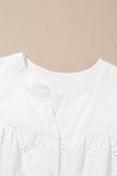 V-Neck Short Sleeve Eyelet Button-Up Blouse- 3 Colors