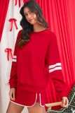 Varsity Striped Drop Shoulder Pullover Sweatshirt & Mini Skort Set- 6 Colors