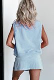 Yellow Cream Solid Color Washed Sleeveless Top Split Skort Cotton 2pcs Outfit