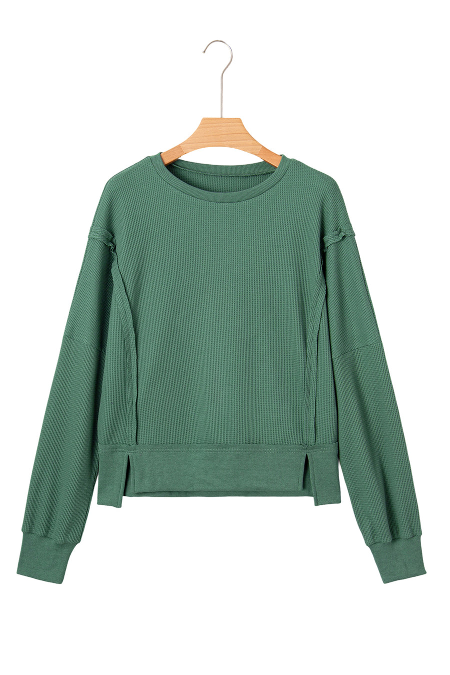 Thermal Knit Drop Shoulder Split Hem Sweatshirt- 2 Colors